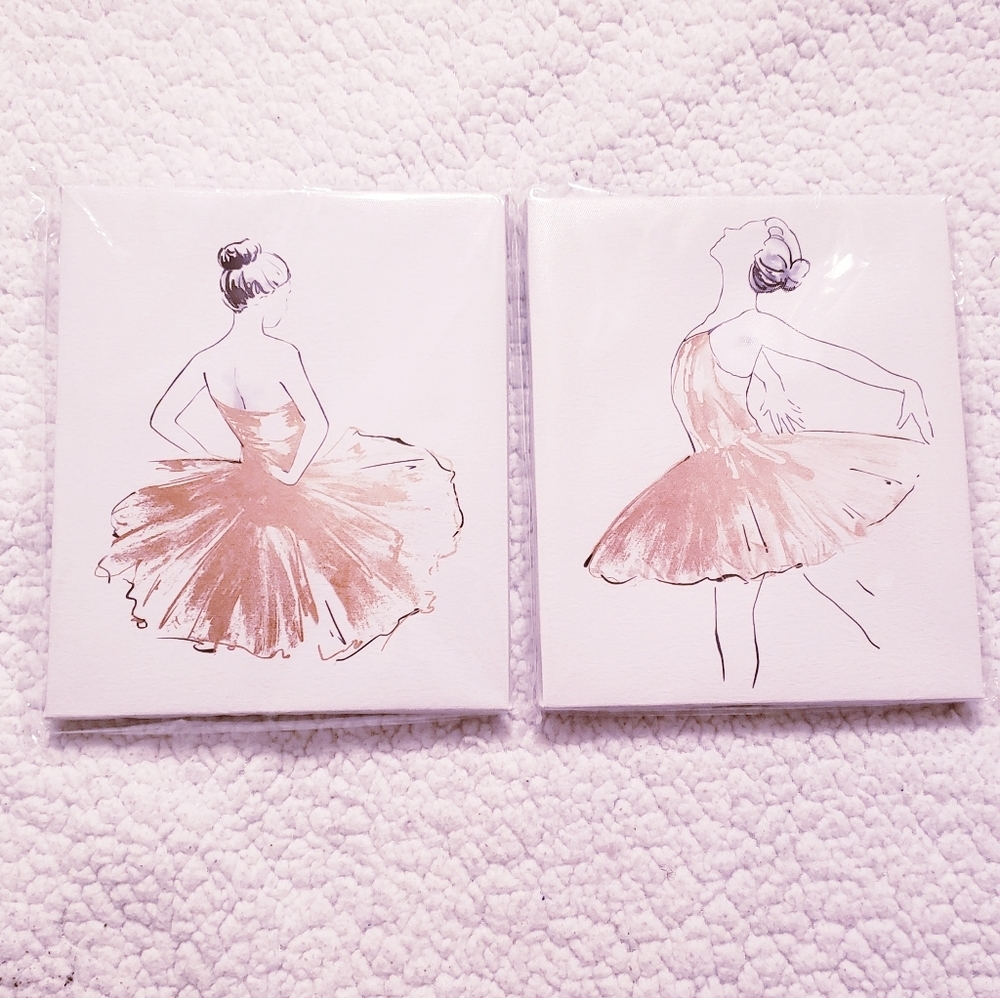 2 Ballerina Canvas Decors. White and Gold. NWT.